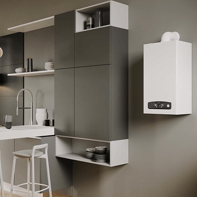 Dinding Penampilan Mewah Hung Gas Boiler Dengan Layar LCD Radiator Burning Style